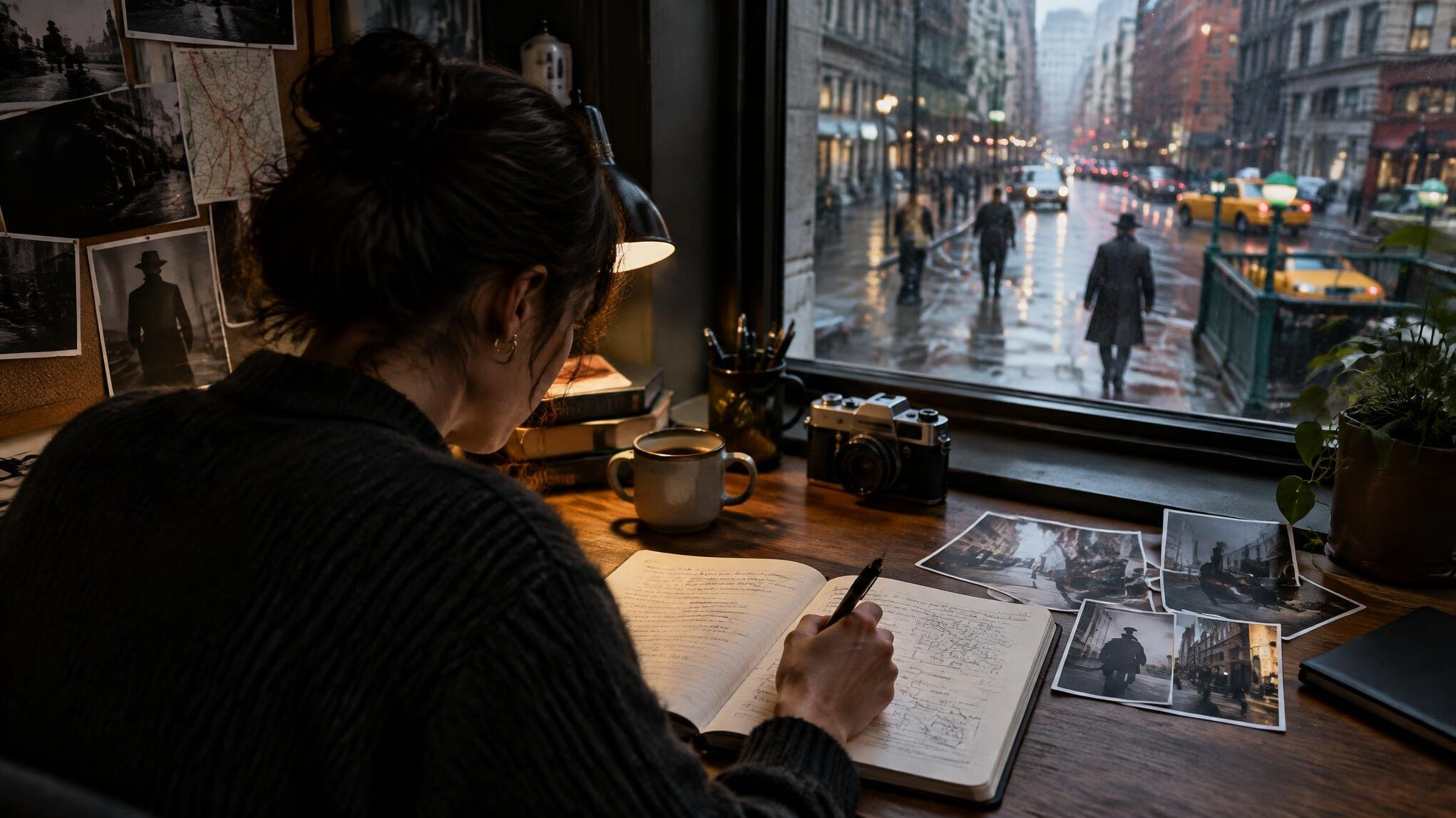 mystery writer desk setup