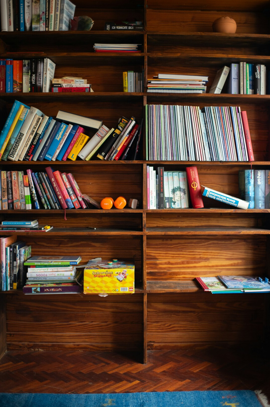 bookshelf with mystery novels